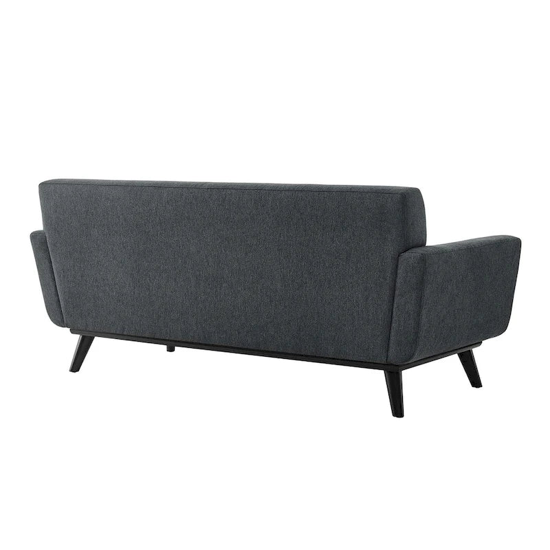 Causeuse en tissu à chevrons avec coussin touffeté et pieds en bois noir, 2 places, Gris clair/Beige/Ivoire/Anthracite