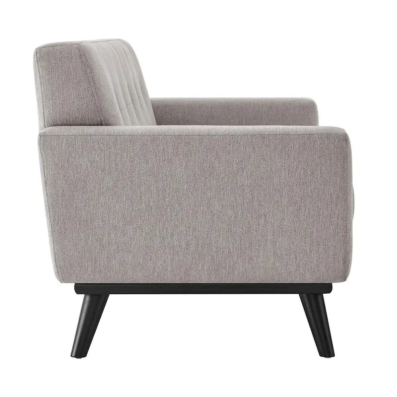 Causeuse en tissu à chevrons avec coussin touffeté et pieds en bois noir, 2 places, Gris clair/Beige/Ivoire/Anthracite