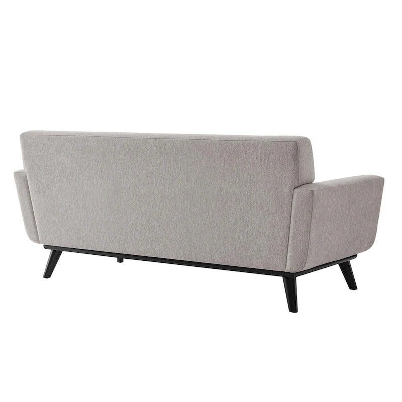 Causeuse en tissu à chevrons avec coussin touffeté et pieds en bois noir, 2 places, Gris clair/Beige/Ivoire/Anthracite