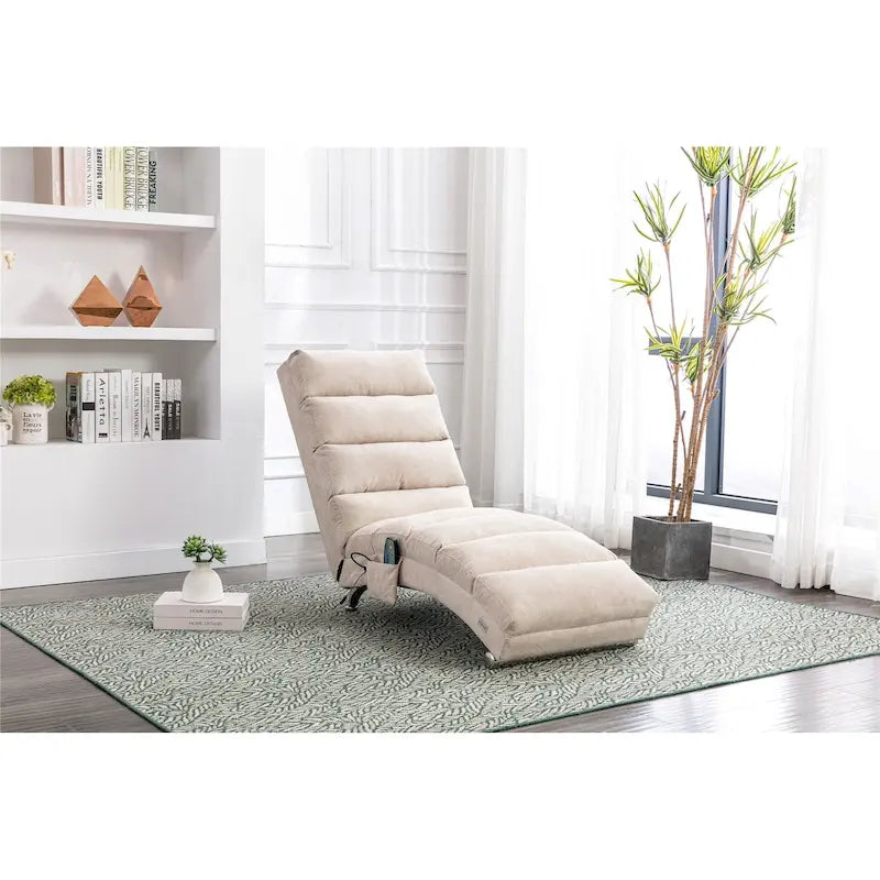 Chaise longue en lin avec dossier inclinable à 140° et poche latérale, 1 place, 11 coloris