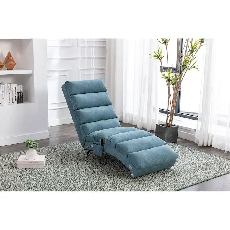 Chaise longue en lin avec dossier inclinable à 140° et poche latérale, 1 place, 11 coloris