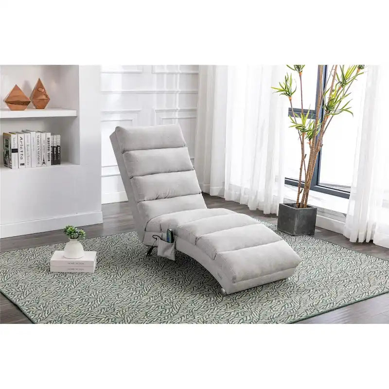 Chaise longue en lin avec dossier inclinable à 140° et poche latérale, 1 place, 11 coloris