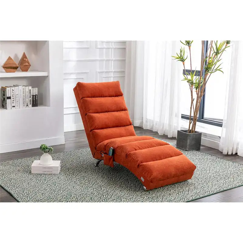 Chaise longue en lin avec dossier inclinable à 140° et poche latérale, 1 place, 11 coloris
