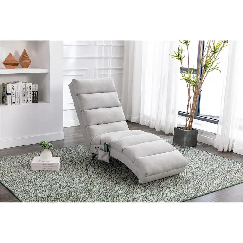 Chaise longue en lin avec dossier inclinable à 140° et poche latérale, 1 place, 11 coloris