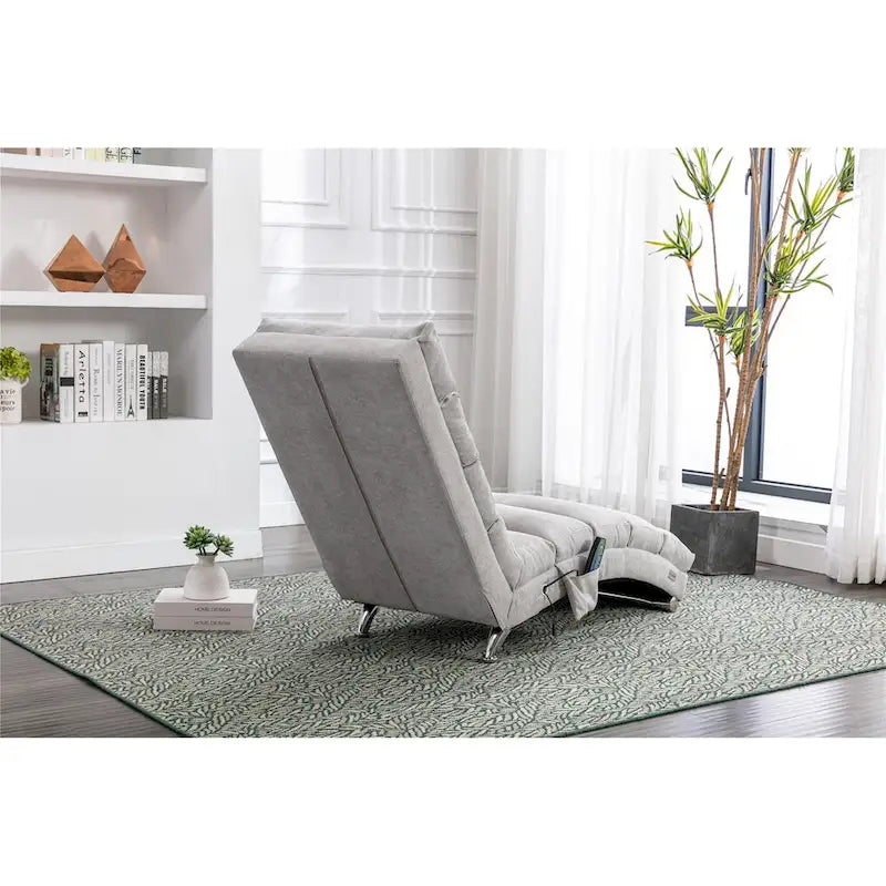Chaise longue en lin avec dossier inclinable à 140° et poche latérale, 1 place, 11 coloris