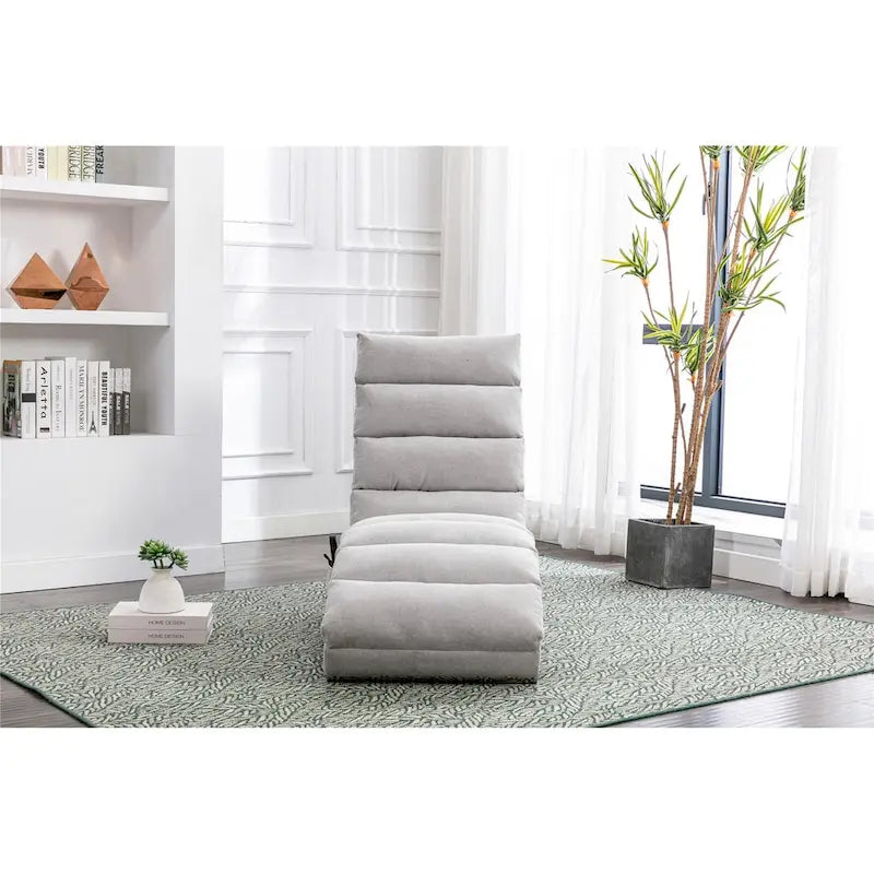 Chaise longue en lin avec dossier inclinable à 140° et poche latérale, 1 place, 11 coloris