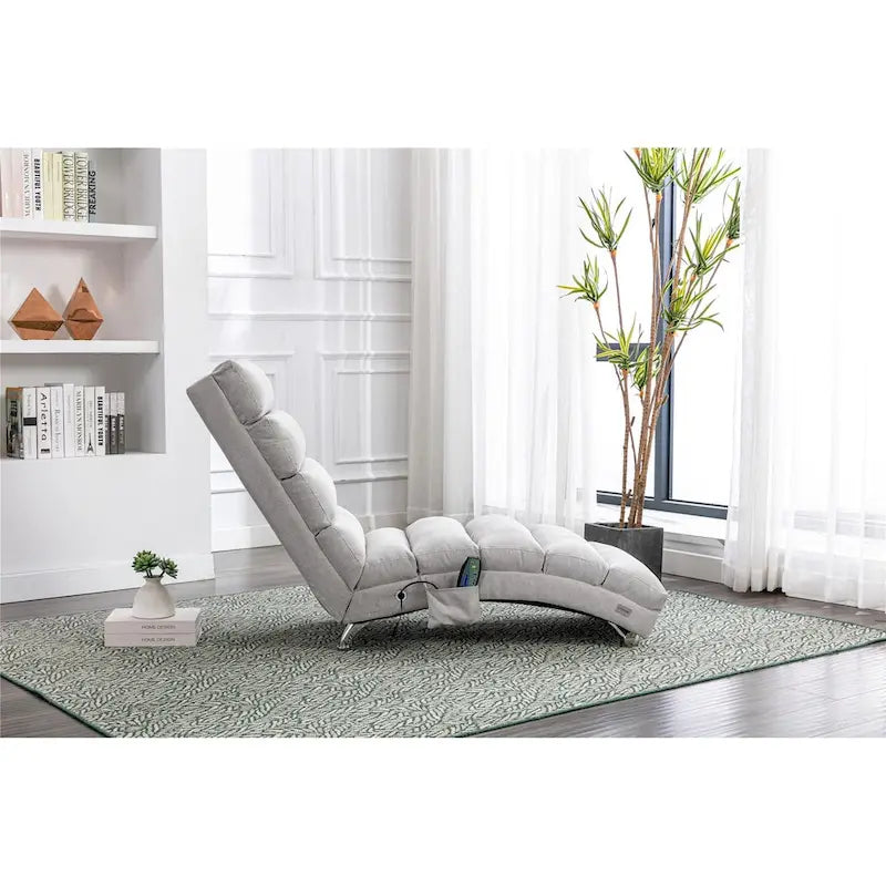 Chaise longue en lin avec dossier inclinable à 140° et poche latérale, 1 place, 11 coloris