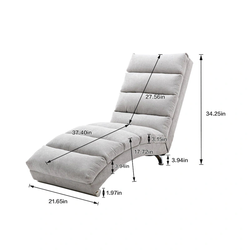 Chaise longue en lin avec dossier inclinable à 140° et poche latérale, 1 place, 11 coloris