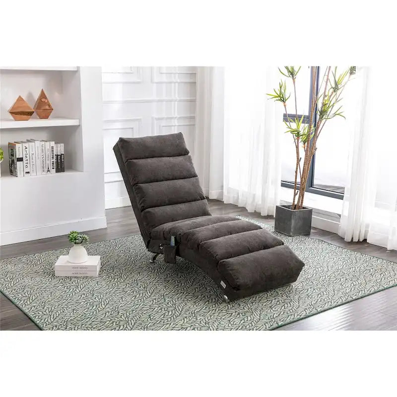 Chaise longue en lin avec dossier inclinable à 140° et poche latérale, 1 place, 11 coloris