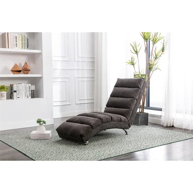 Chaise longue en lin avec dossier inclinable à 140° et poche latérale, 1 place, 11 coloris