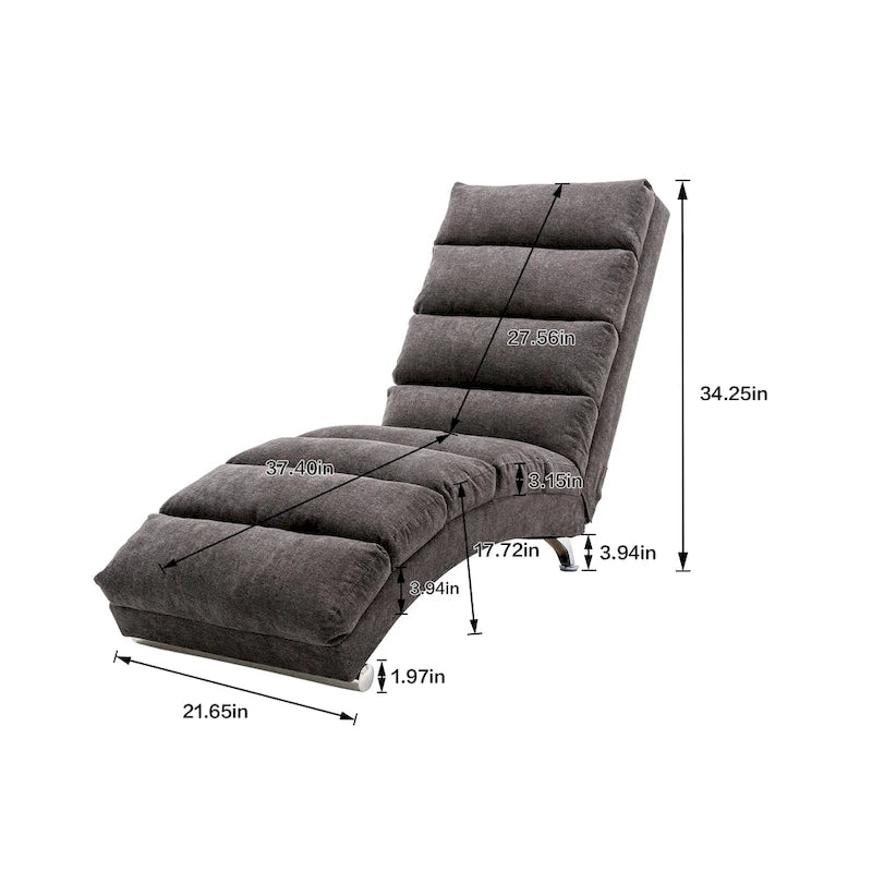 Chaise longue en lin avec dossier inclinable à 140° et poche latérale, 1 place, 11 coloris