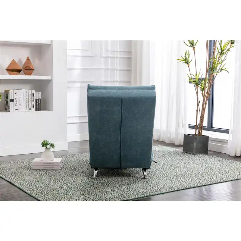 Chaise longue en lin avec dossier inclinable à 140° et poche latérale, 1 place, 11 coloris