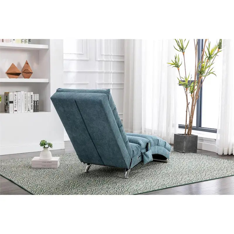 Chaise longue en lin avec dossier inclinable à 140° et poche latérale, 1 place, 11 coloris