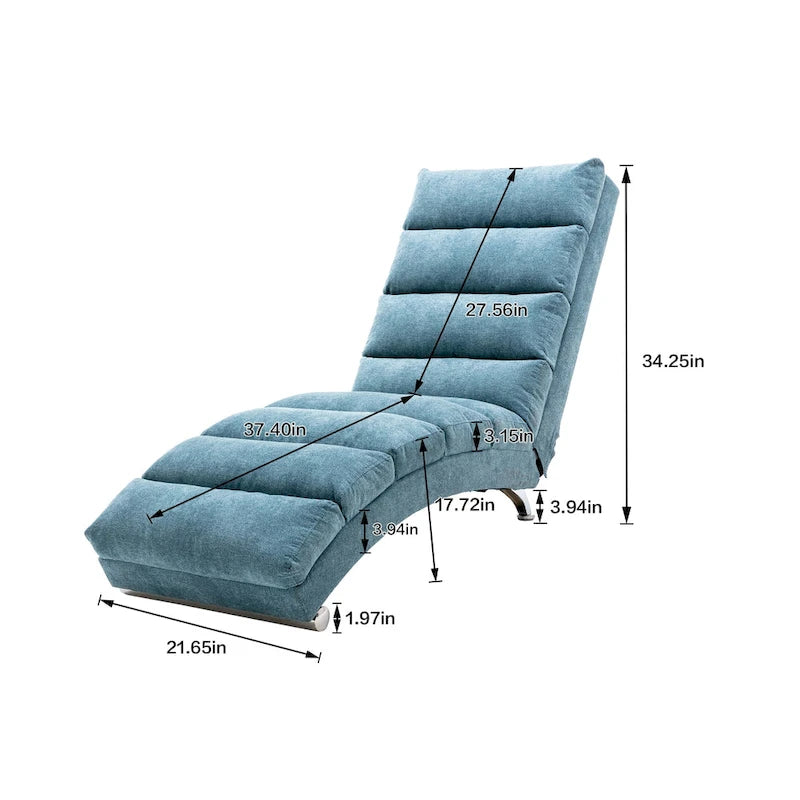 Chaise longue en lin avec dossier inclinable à 140° et poche latérale, 1 place, 11 coloris