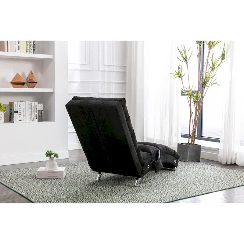 Chaise longue en lin avec dossier inclinable à 140° et poche latérale, 1 place, 11 coloris