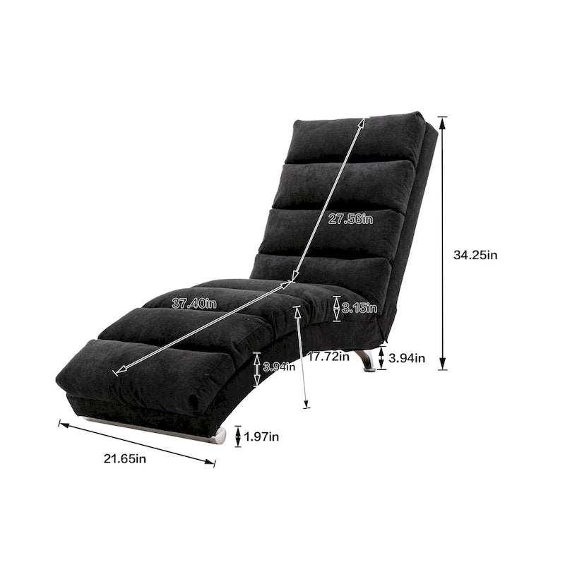 Chaise longue en lin avec dossier inclinable à 140° et poche latérale, 1 place, 11 coloris