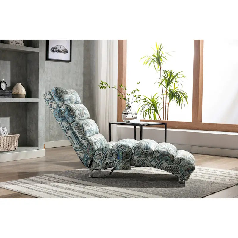 Chaise longue en lin avec dossier inclinable à 140° et poche latérale, 1 place, 11 coloris