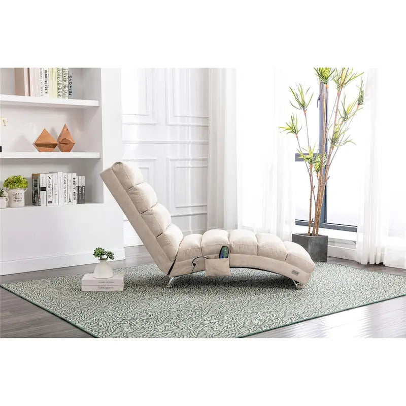 Chaise longue en lin avec dossier inclinable à 140° et poche latérale, 1 place, 11 coloris