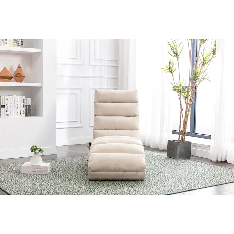 Chaise longue en lin avec dossier inclinable à 140° et poche latérale, 1 place, 11 coloris