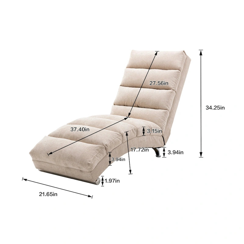Chaise longue en lin avec dossier inclinable à 140° et poche latérale, 1 place, 11 coloris