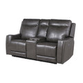 Causeuse inclinable électrique gris ardoise/brun caramel en cuir pleine fleur avec console centrale et chargement USB, 2 places