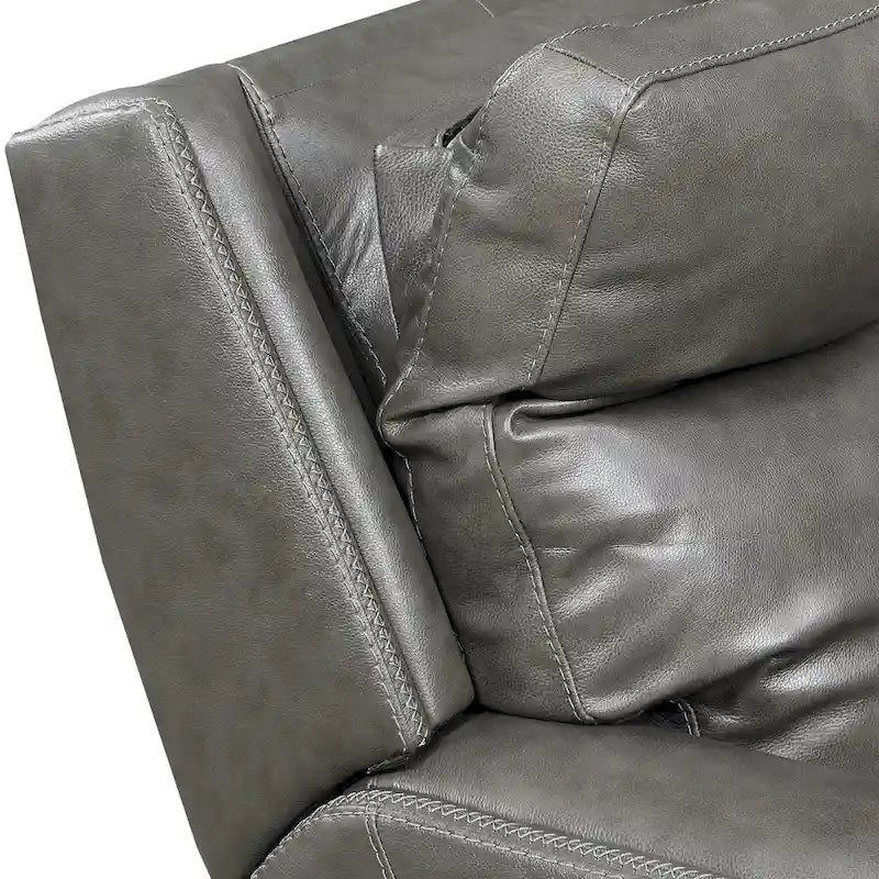 Causeuse inclinable électrique gris ardoise/brun caramel en cuir pleine fleur avec console centrale et chargement USB, 2 places