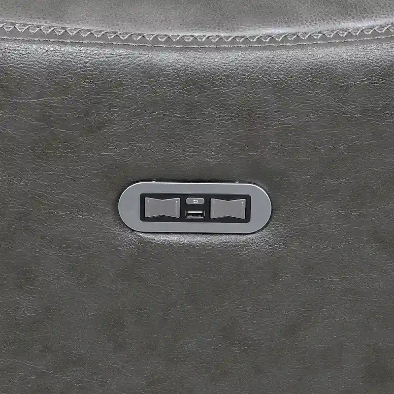 Causeuse inclinable électrique gris ardoise/brun caramel en cuir pleine fleur avec console centrale et chargement USB, 2 places
