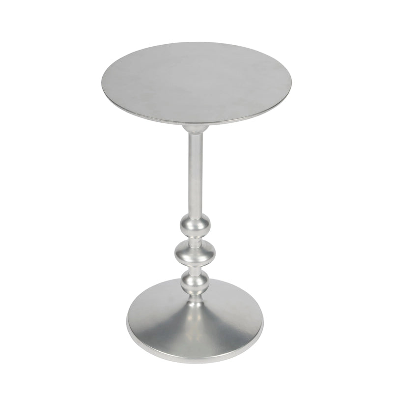 Table d'appoint ronde en aluminium argent/bronze/noir avec piédestal au fini vieilli