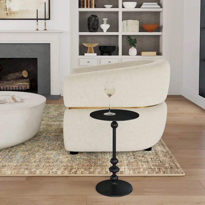 Table d'appoint ronde en aluminium argent/bronze/noir avec piédestal au fini vieilli