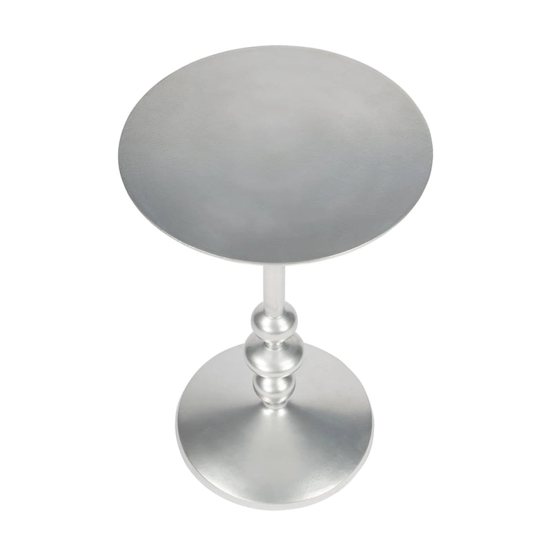 Table d'appoint ronde en aluminium argent/bronze/noir avec piédestal au fini vieilli