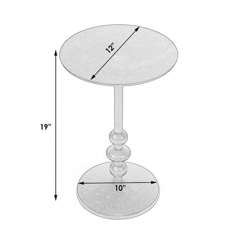 Table d'appoint ronde en aluminium argent/bronze/noir avec piédestal au fini vieilli
