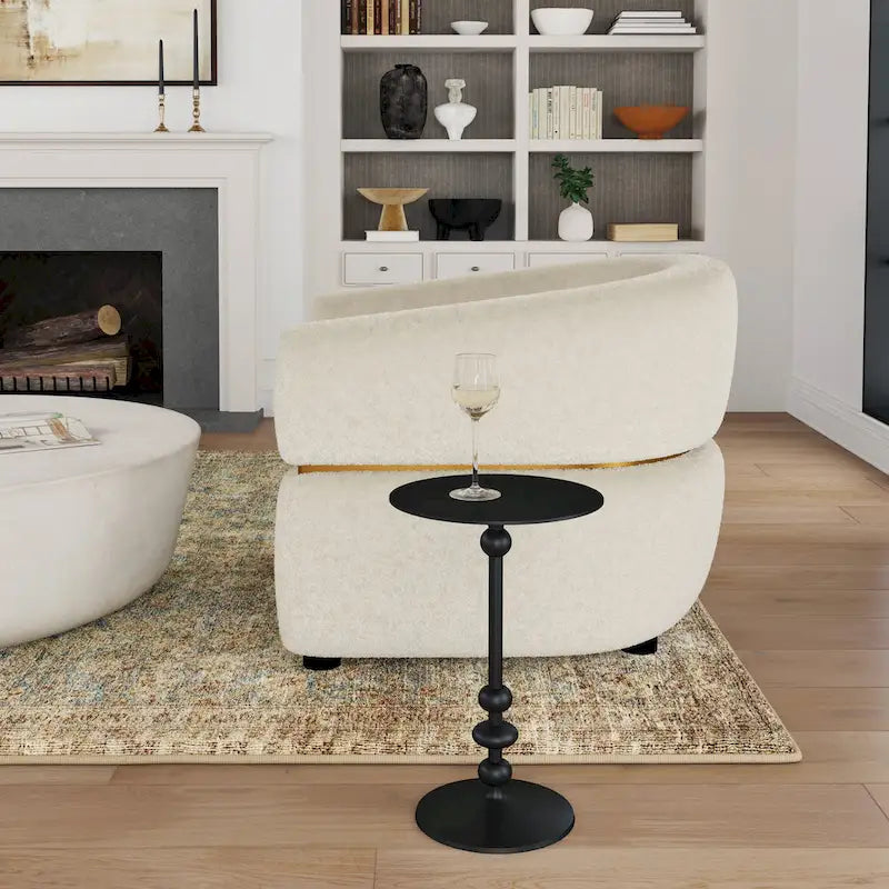 Table d'appoint ronde en aluminium argent/bronze/noir avec piédestal au fini vieilli