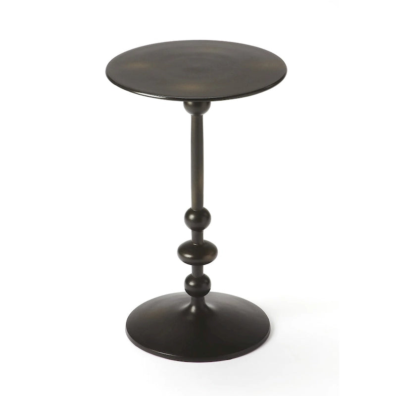 Table d'appoint ronde en aluminium argent/bronze/noir avec piédestal au fini vieilli