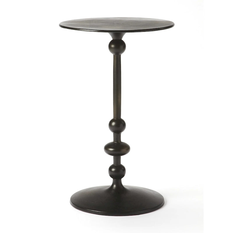 Table d'appoint ronde en aluminium argent/bronze/noir avec piédestal au fini vieilli