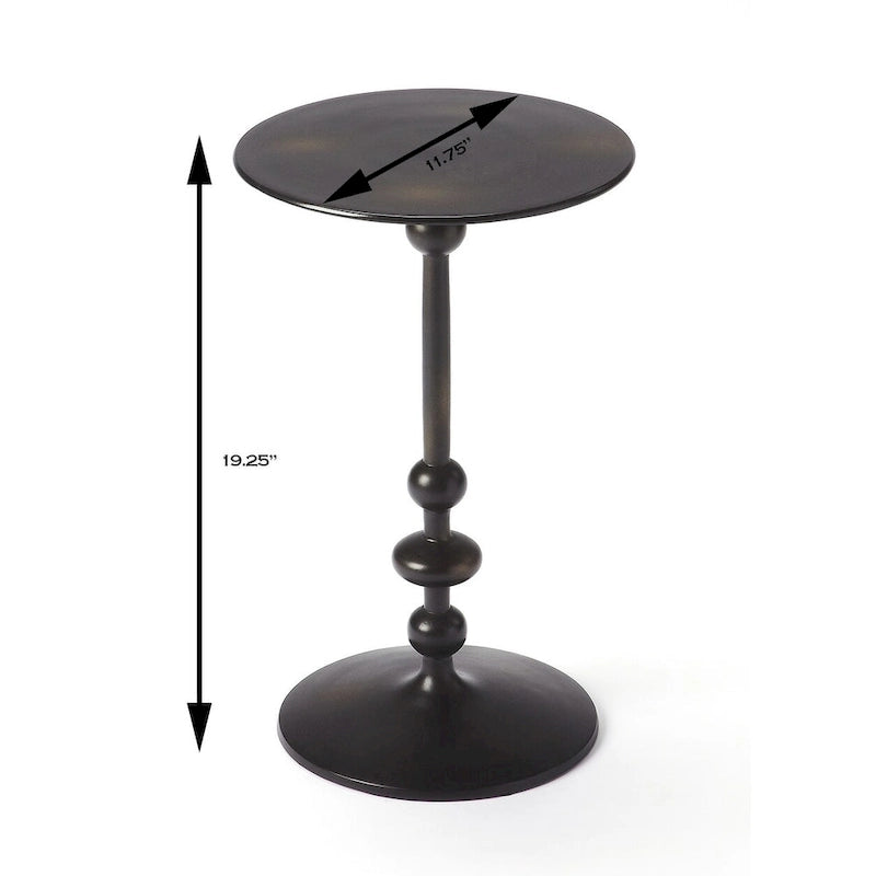 Table d'appoint ronde en aluminium argent/bronze/noir avec piédestal au fini vieilli