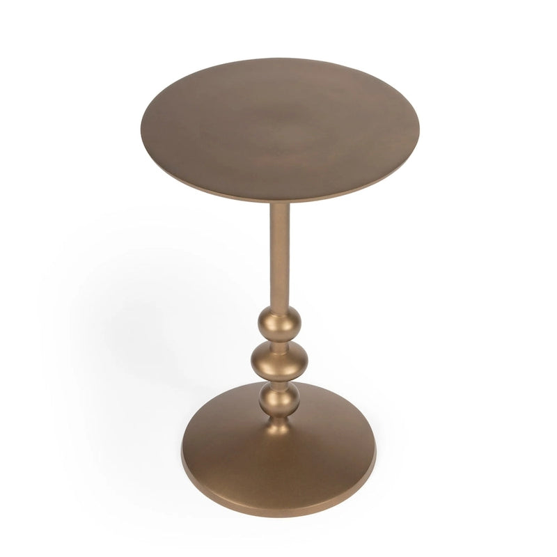 Table d'appoint ronde en aluminium argent/bronze/noir avec piédestal au fini vieilli