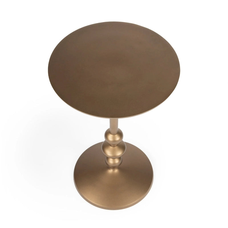 Table d'appoint ronde en aluminium argent/bronze/noir avec piédestal au fini vieilli
