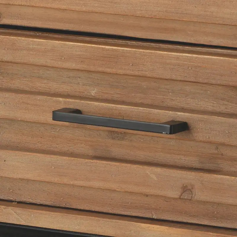 Console en sapin à lattes, marron cerise, avec 3 tiroirs et structure en fer noir