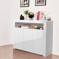 Buffet/Meuble de rangement laqué brillant Blanc/Blanc+Gris/Noir avec 3 portes, casier ouvert et lumières LED (16 couleurs, télécommande)