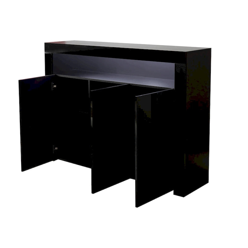 Buffet/Meuble de rangement laqué brillant Blanc/Blanc+Gris/Noir avec 3 portes, casier ouvert et lumières LED (16 couleurs, télécommande)