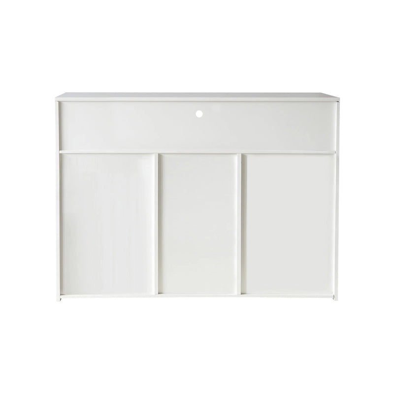 Buffet/Meuble de rangement laqué brillant Blanc/Blanc+Gris/Noir avec 3 portes, casier ouvert et lumières LED (16 couleurs, télécommande)