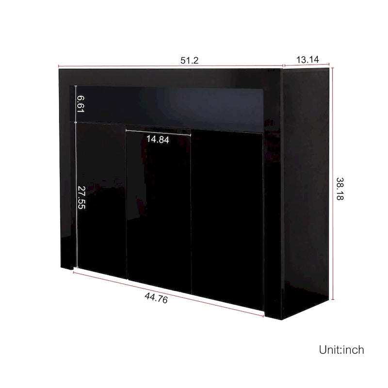Buffet/Meuble de rangement laqué brillant Blanc/Blanc+Gris/Noir avec 3 portes, casier ouvert et lumières LED (16 couleurs, télécommande)