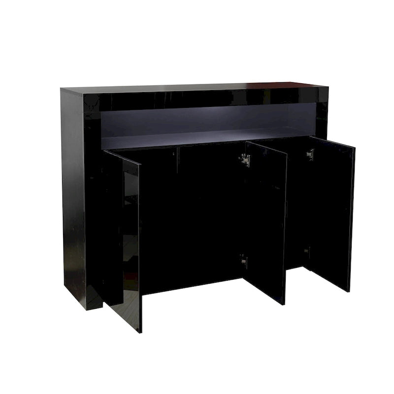 Buffet/Meuble de rangement laqué brillant Blanc/Blanc+Gris/Noir avec 3 portes, casier ouvert et lumières LED (16 couleurs, télécommande)