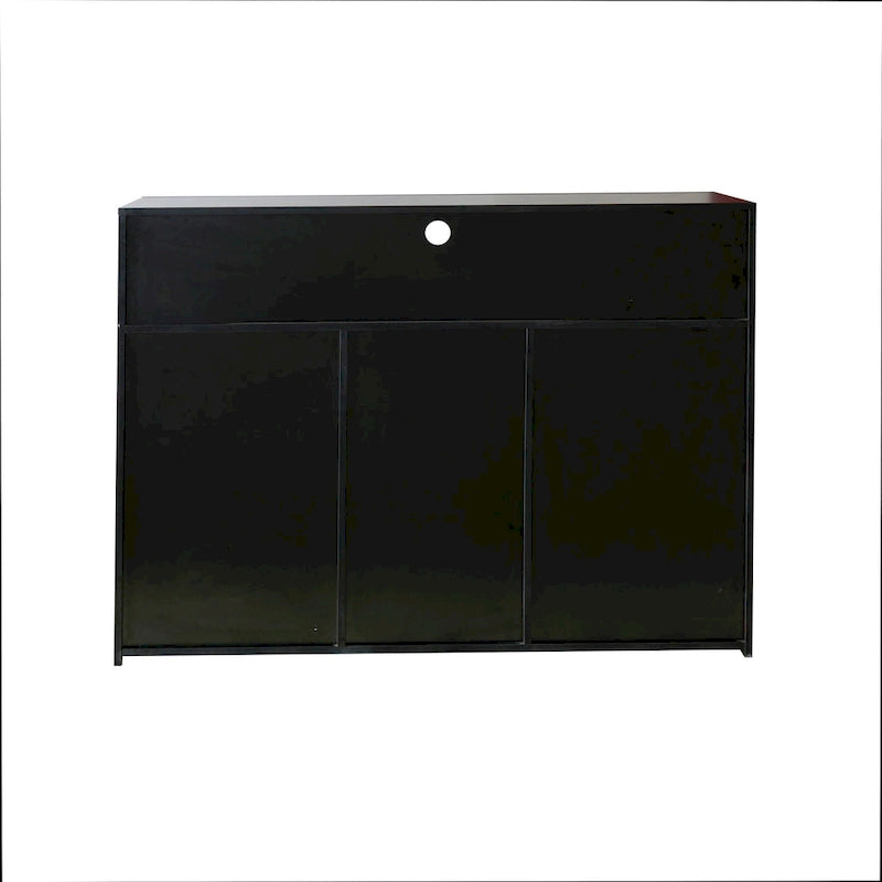 Buffet/Meuble de rangement laqué brillant Blanc/Blanc+Gris/Noir avec 3 portes, casier ouvert et lumières LED (16 couleurs, télécommande)
