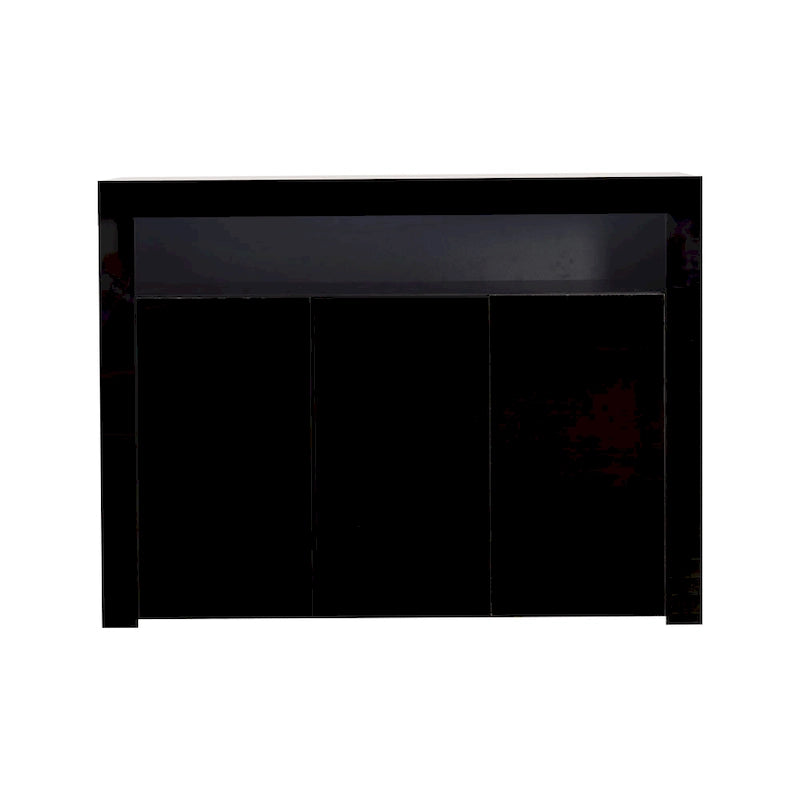 Buffet/Meuble de rangement laqué brillant Blanc/Blanc+Gris/Noir avec 3 portes, casier ouvert et lumières LED (16 couleurs, télécommande)