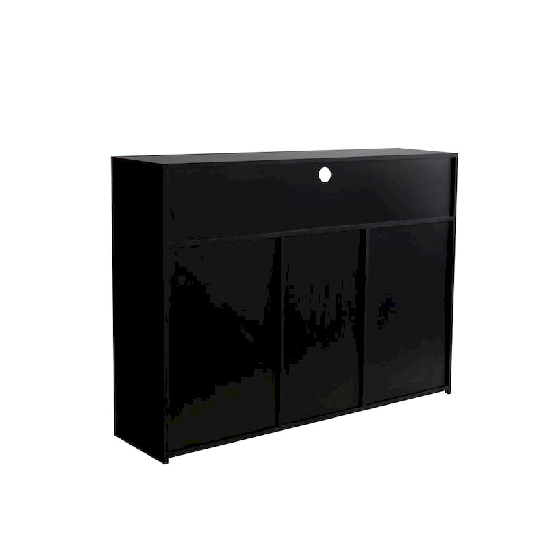 Buffet/Meuble de rangement laqué brillant Blanc/Blanc+Gris/Noir avec 3 portes, casier ouvert et lumières LED (16 couleurs, télécommande)