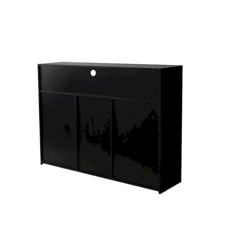 Buffet/Meuble de rangement laqué brillant Blanc/Blanc+Gris/Noir avec 3 portes, casier ouvert et lumières LED (16 couleurs, télécommande)