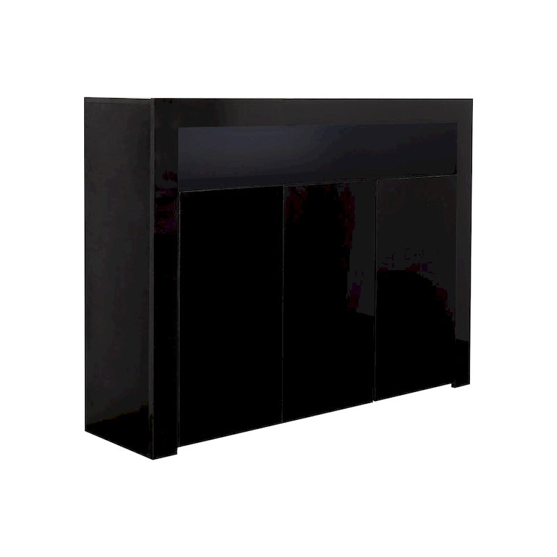 Buffet/Meuble de rangement laqué brillant Blanc/Blanc+Gris/Noir avec 3 portes, casier ouvert et lumières LED (16 couleurs, télécommande)