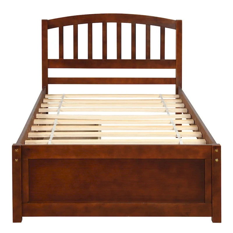 Lit plateforme double en bois avec tête de lit, 2 tiroirs de rangement et 10 lattes, coloris expresso/blanc/gris/noyer, pour 1 personne