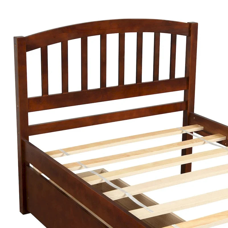 Lit plateforme double en bois avec tête de lit, 2 tiroirs de rangement et 10 lattes, coloris expresso/blanc/gris/noyer, pour 1 personne